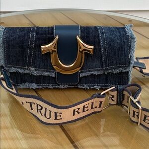 True Religion Navy and Gold Crossbody Bag